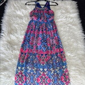 Pink and Blue Halter Sundress for Casual Resort Wear